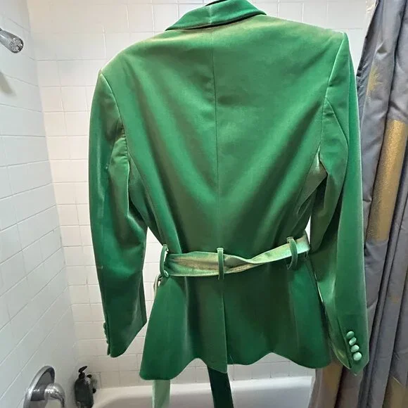 ASOS DESIGN Green Velvet Belted Blazer Jacket (UK 36 / US 36 / EU 46) Size Large - Picture 2 of 3